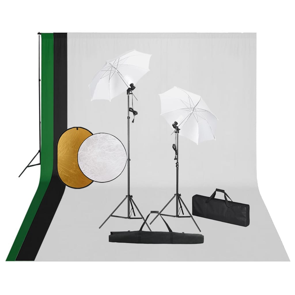 vidaXL Fotostudio-Set mit Leuchten, Schirmen, Hintergrund, Reflektor