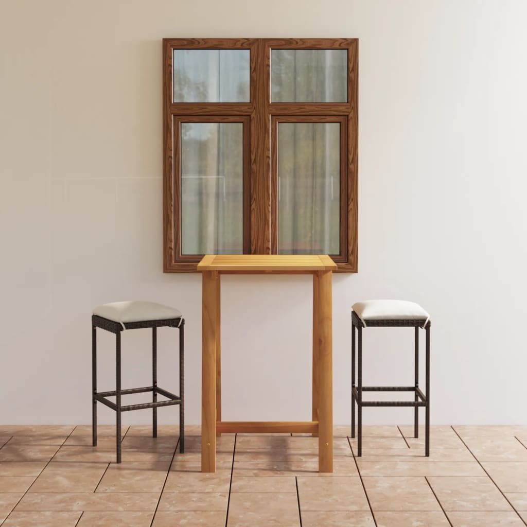 vidaXL 3-tlg. Gartenbar-Set mit Kissen Braun