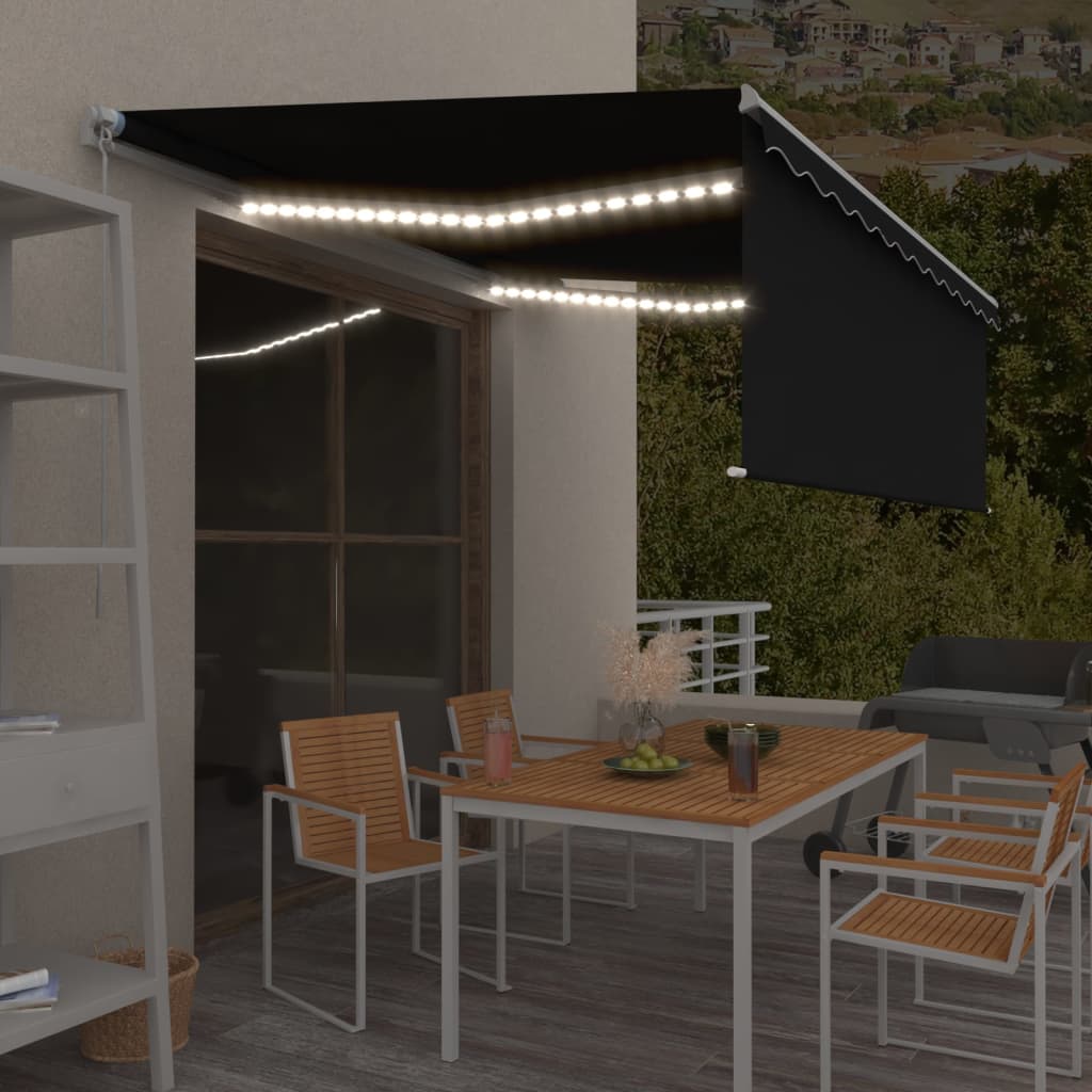 vidaXL Markise Manuell Einziehbar mit Rollo & LED 3x2,5m Blau & Weiß