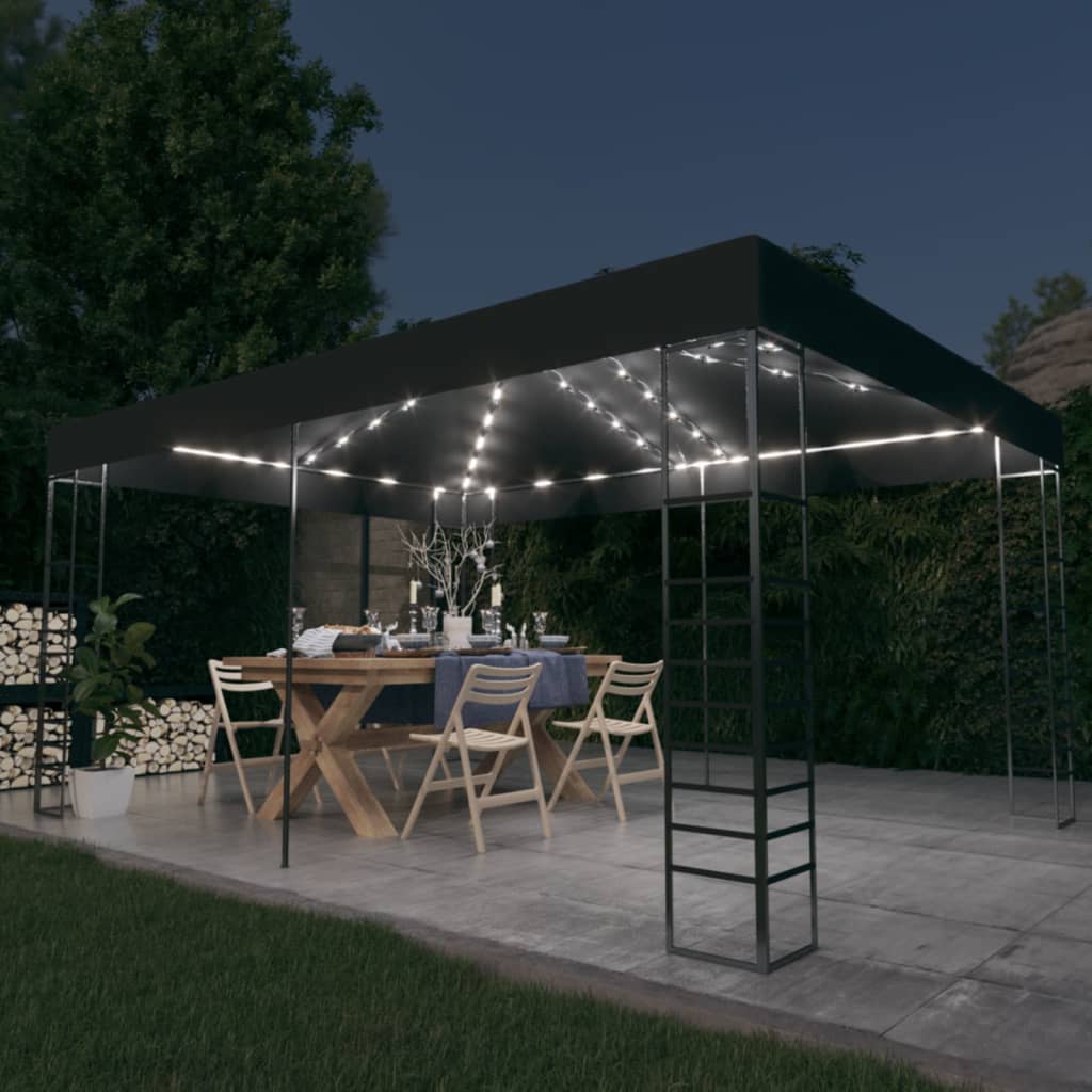 Pavillon mit LED-Lichterkette 4x3x2,7 m Weiß