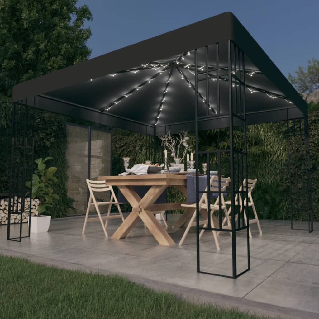 Pavillon mit LED-Lichterkette 3x3 m Cremeweiß