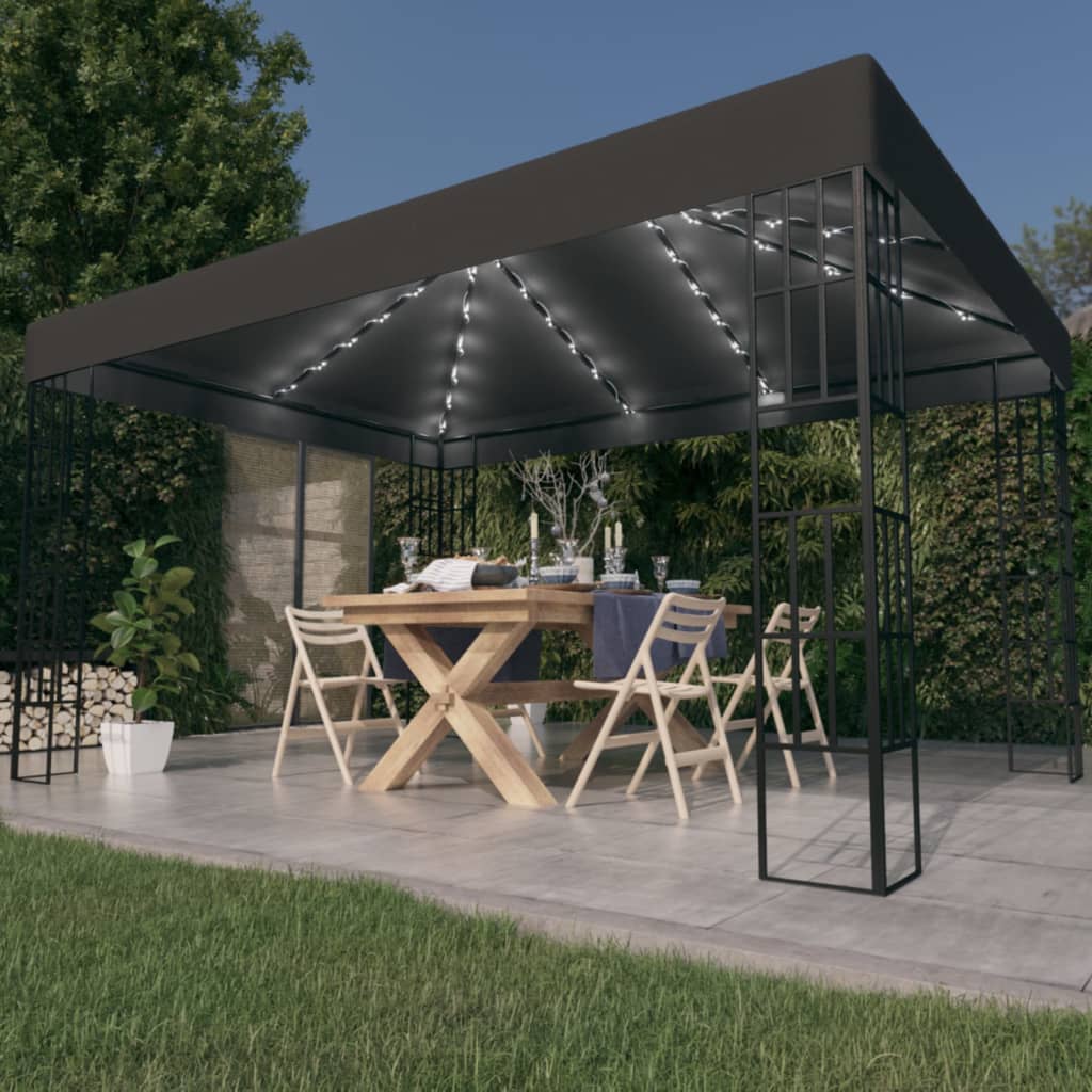 Pavillon mit LED-Lichterkette 3x3 m Cremeweiß