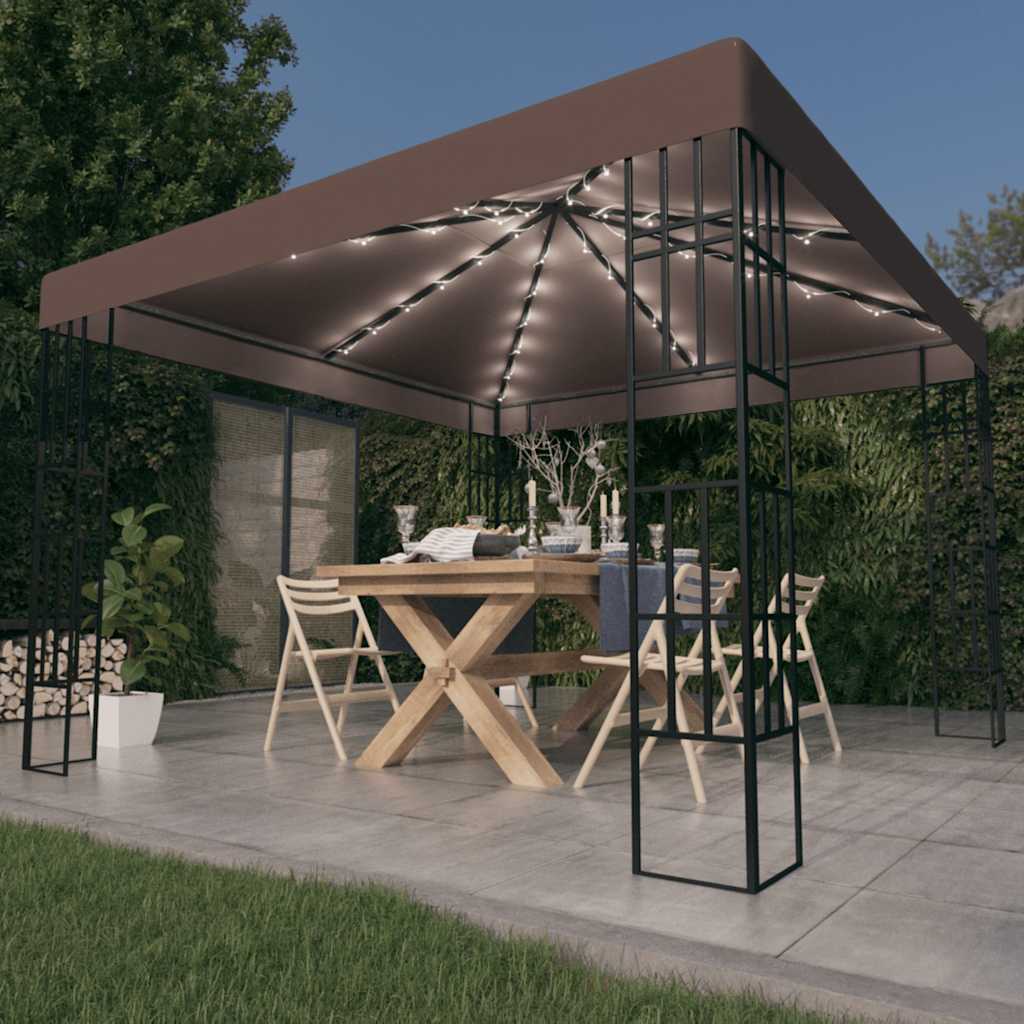 Pavillon mit LED-Lichterkette 3x3 m Cremeweiß
