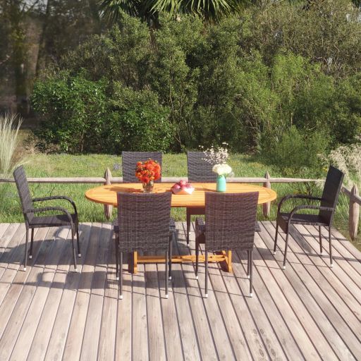 vidaXL 7-tlg. Garten-Essgruppe Poly Rattan Braun