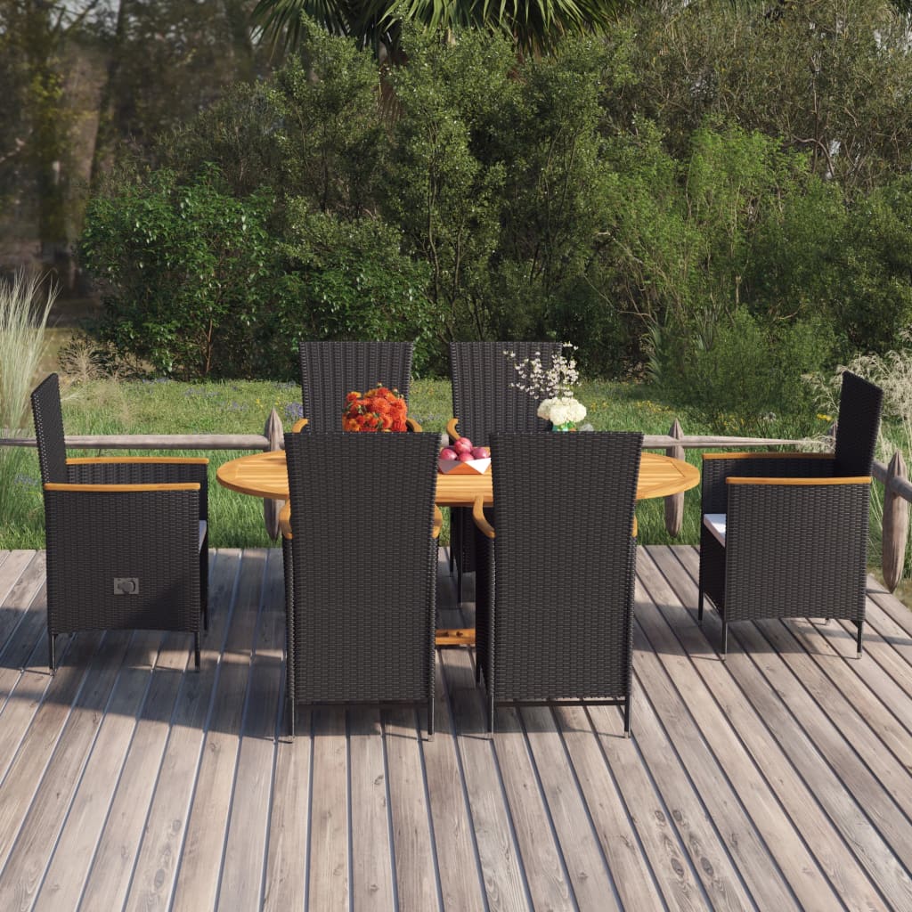 vidaXL 7-tlg. Garten-Essgruppe Poly Rattan Schwarz