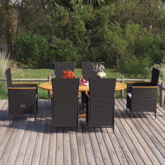 vidaXL 7-tlg. Garten-Essgruppe Poly Rattan Schwarz