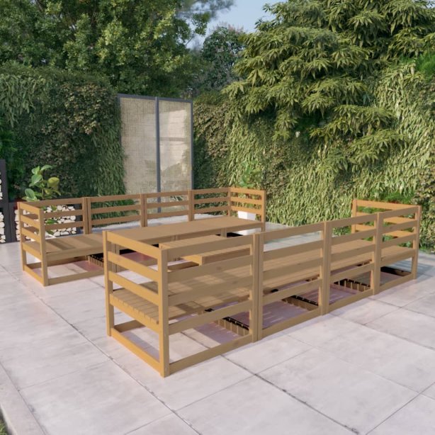 9-tlg. Garten-Lounge-Set mit Kissen Kiefer Massivholz