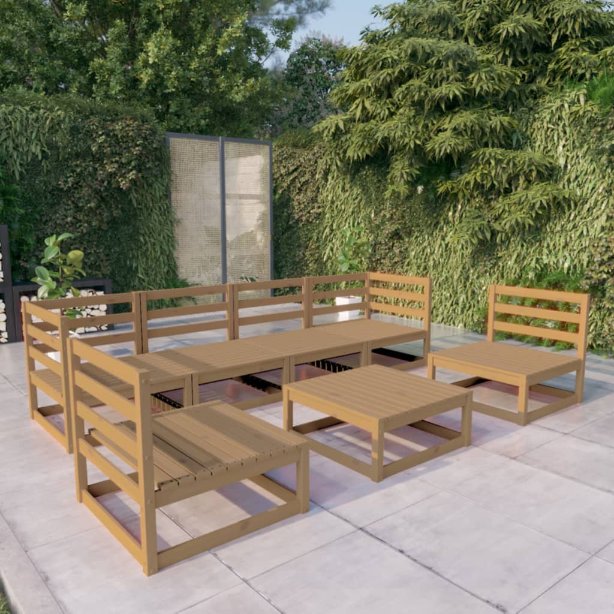 vidaXL 7-tlg. Garten-Lounge-Set Honigbraun Massivholz Kiefer