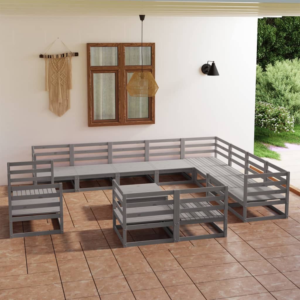 13-tlg. Garten-Lounge-Set mit Kissen Massivholz Kiefer