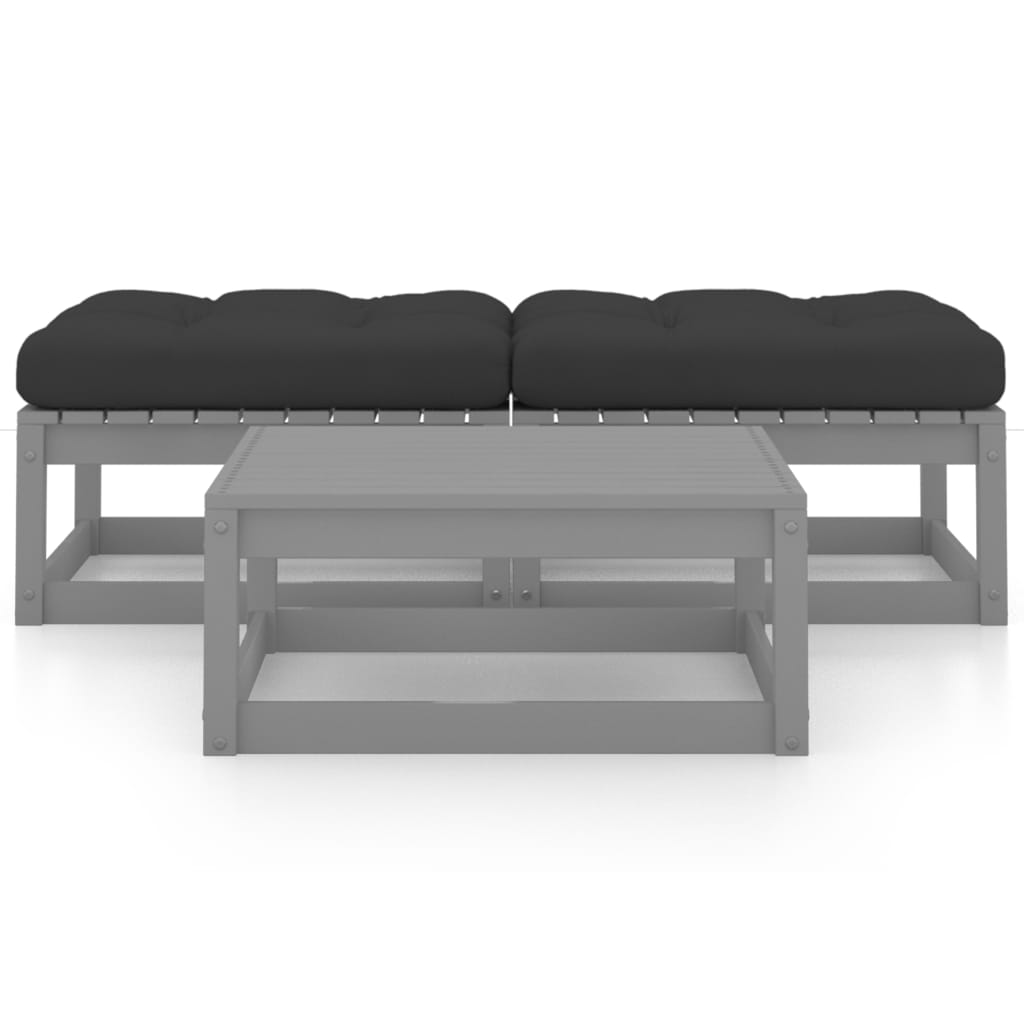 3-tlg. Garten-Lounge-Set mit Kissen Kiefer Massivholz