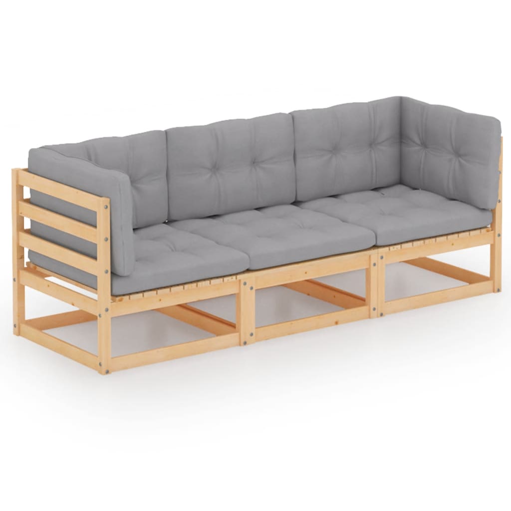 vidaXL Outdoor-Sofa 3-Sitzer Massivholz Kiefer