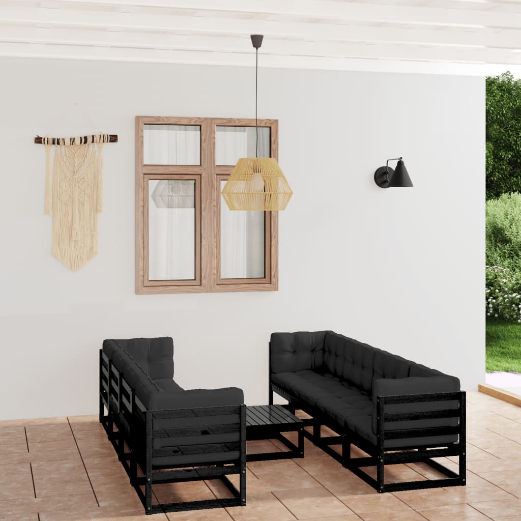 9-tlg. Garten-Lounge-Set mit Kissen Kiefer Massivholz