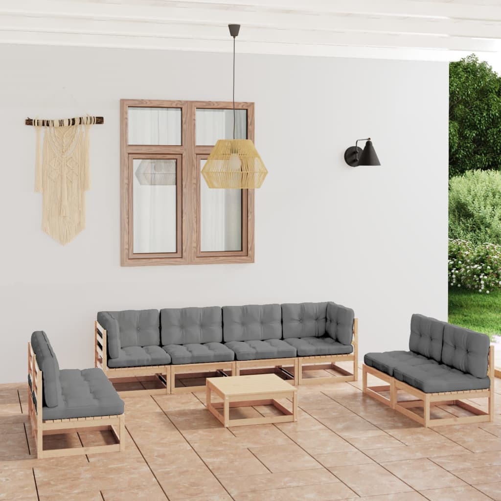 vidaXL 9-tlg. Garten-Lounge-Set Schwarz Massivholz Kiefer