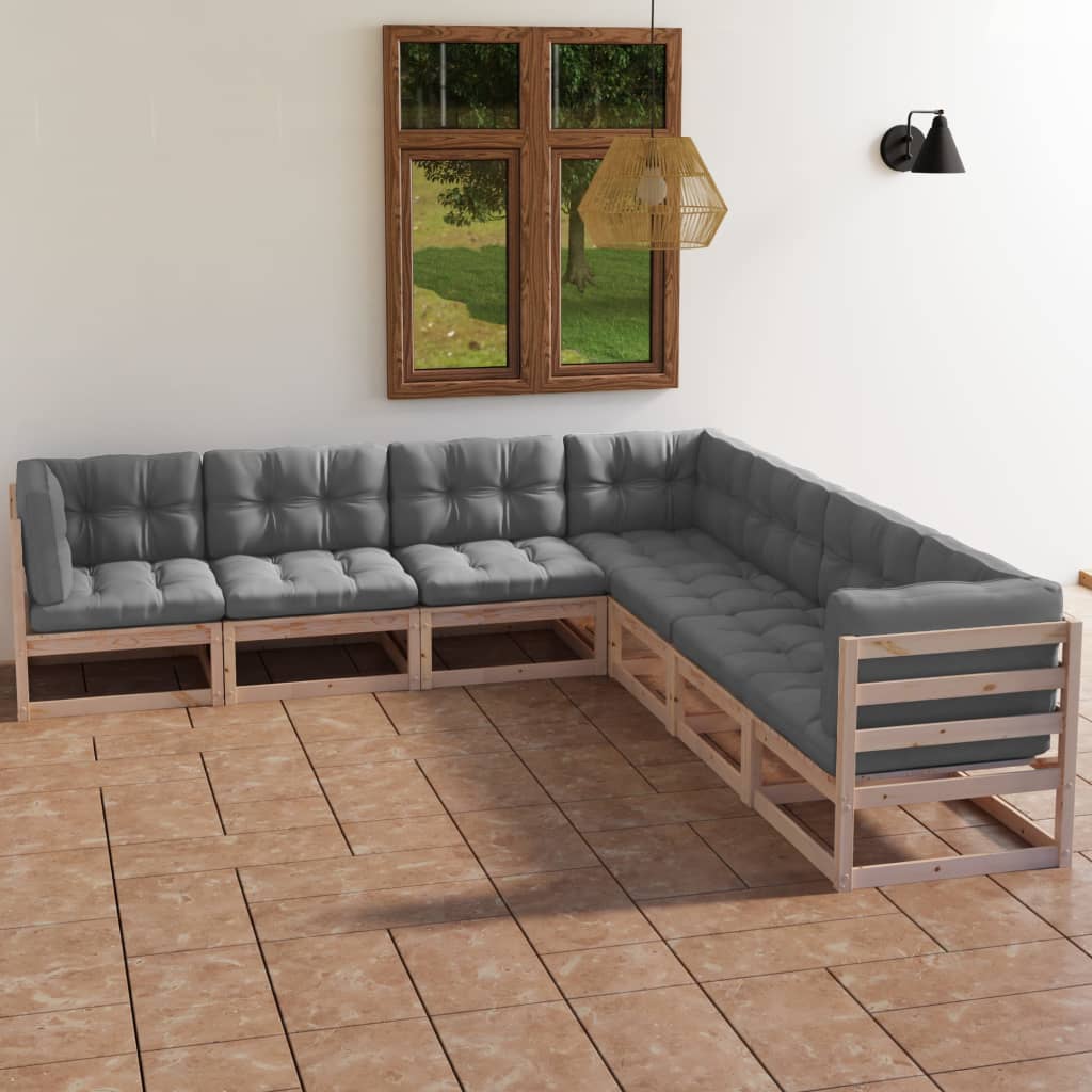 vidaXL 7-tlg. Garten-Lounge-Set mit Kissen Kiefer Massivholz