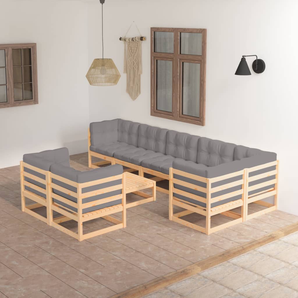 vidaXL 9-tlg. Garten-Lounge-Set Massivholz Kiefer