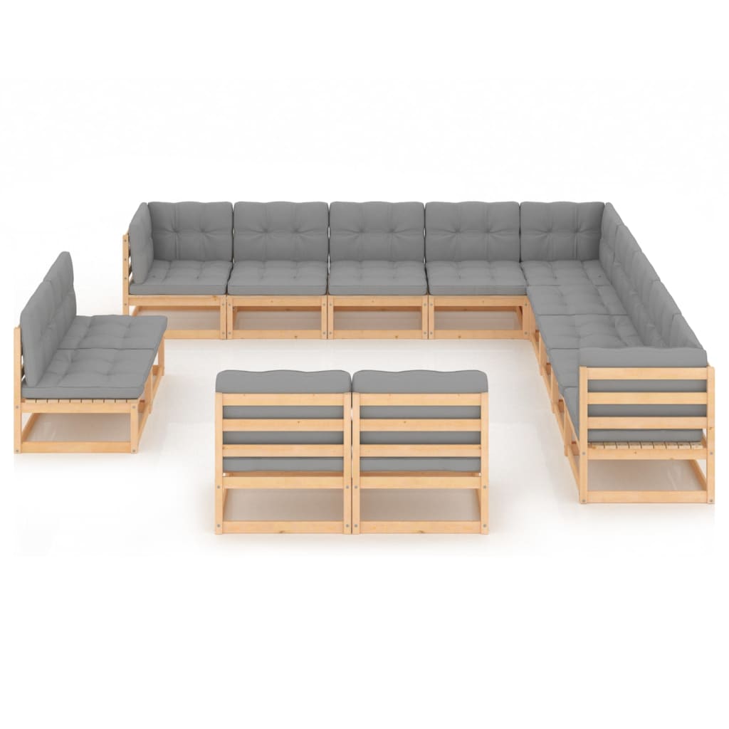 vidaXL 13-tlg. Garten-Lounge-Set Schwarz Massivholz Kiefer