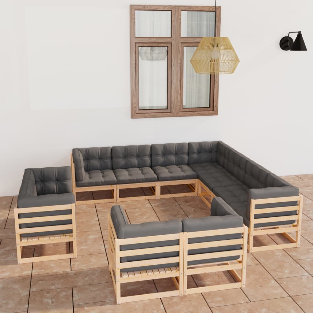 vidaXL 11-tlg. Garten-Lounge-Set mit Kissen Kiefer Massivholz