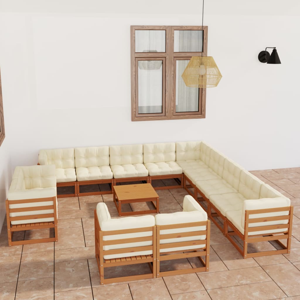 14-tlg. Garten-Lounge-Set mit Kissen Massivholz Kiefer