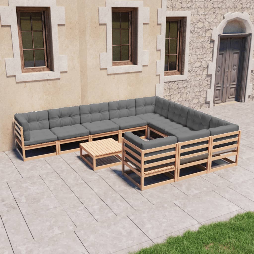 11-tlg. Garten-Lounge-Set Massivholz Kiefer