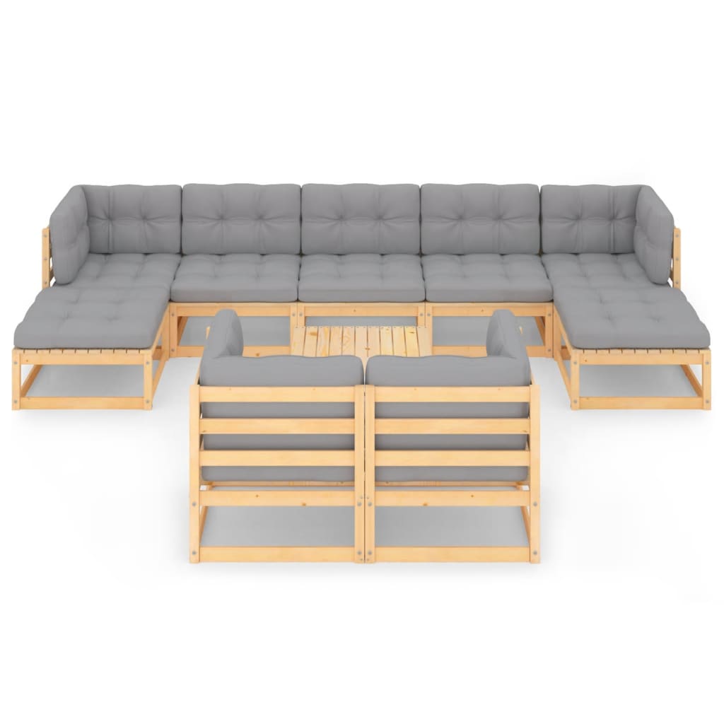 vidaXL 10-tlg. Garten-Lounge-Set mit Kissen Massivholz Kiefer
