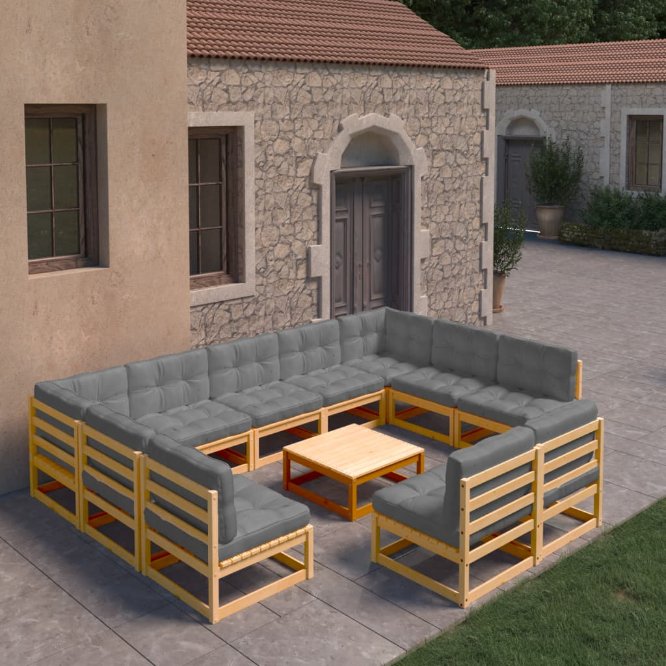 vidaXL 10-tlg. Garten-Lounge-Set Massivholz Kiefer