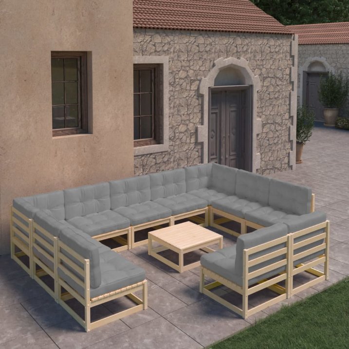 vidaXL 12-tlg. Garten-Lounge-Set Massivholz Kiefer