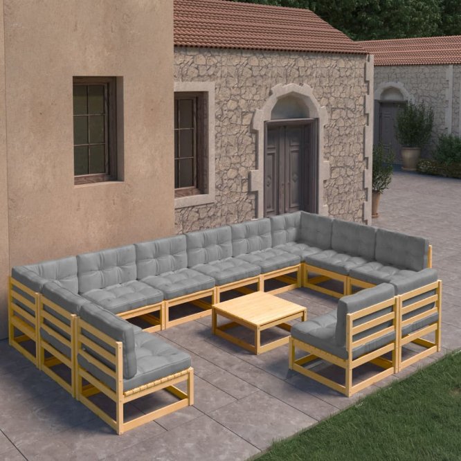 vidaXL 13-tlg. Garten-Lounge-Set Massivholz Kiefer