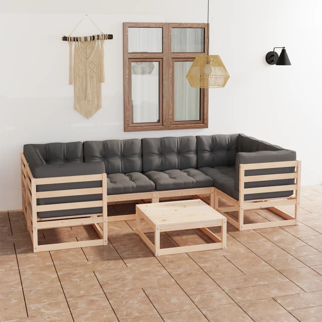 vidaXL 7-tlg. Garten-Lounge-Set Massivholz Kiefer