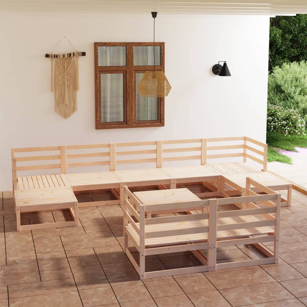 vidaXL 10-tlg. Garten-Lounge-Set mit Kissen Massivholz Kiefer
