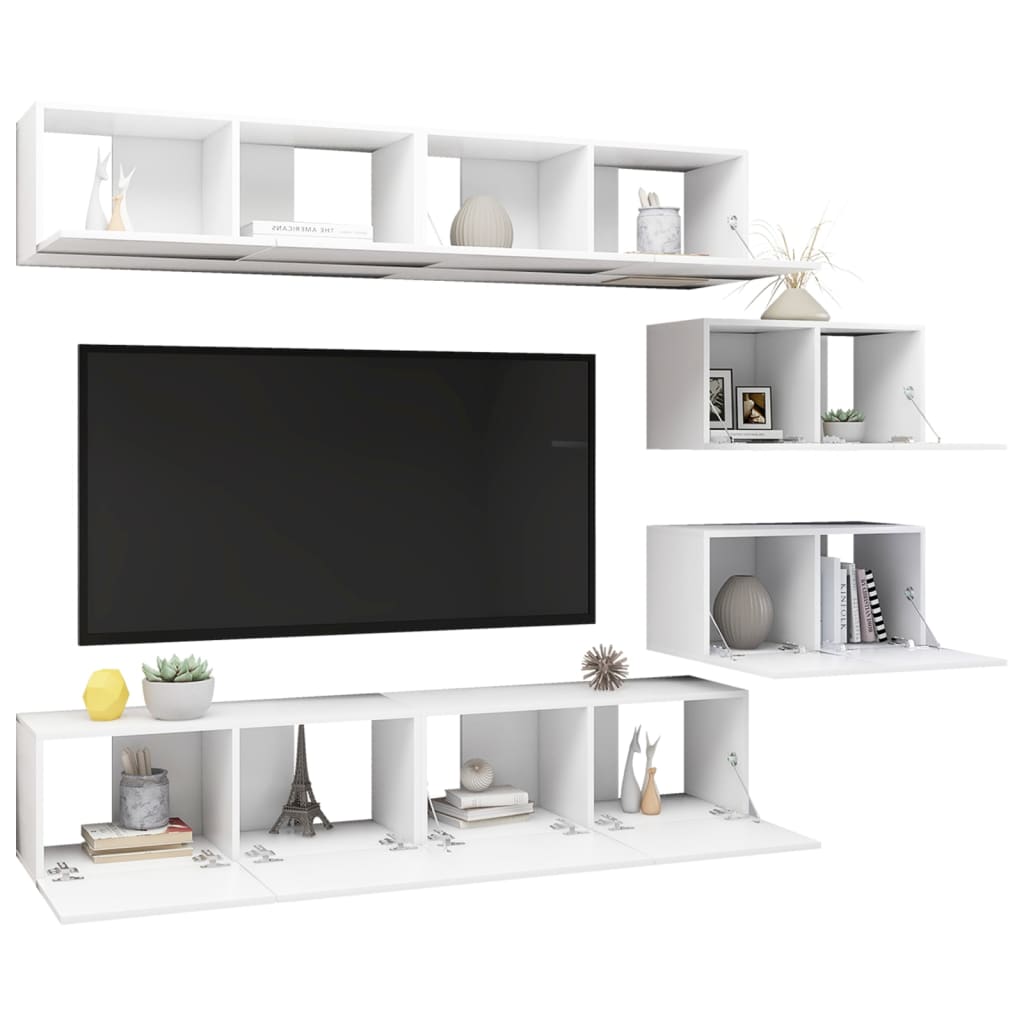 vidaXL 6-tlg. TV-Schrank-Set Weiß Holzwerkstoff