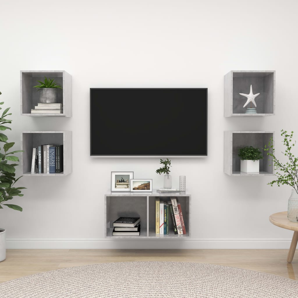 5-tlg. TV-Schrank-Set Grau Holzwerkstoff