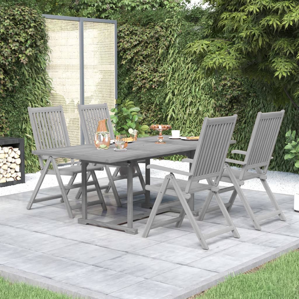5-tlg. Garten-Essgruppe (150–200) x 100 cm Massivholz Akazie Grau
