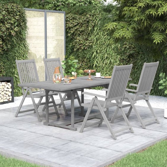 vidaXL 5-tlg. Garten-Essgruppe (150–200) x 100 cm Massivholz Akazie Grau