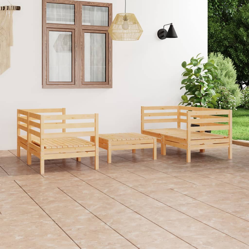 5-tlg. Garten-Lounge-Set Weiß Kiefer Massivholz