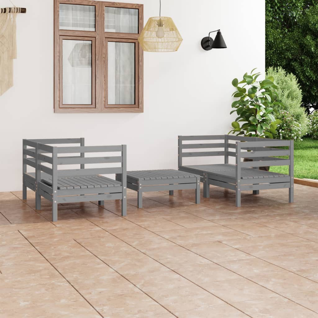 5-tlg. Garten-Lounge-Set Weiß Kiefer Massivholz