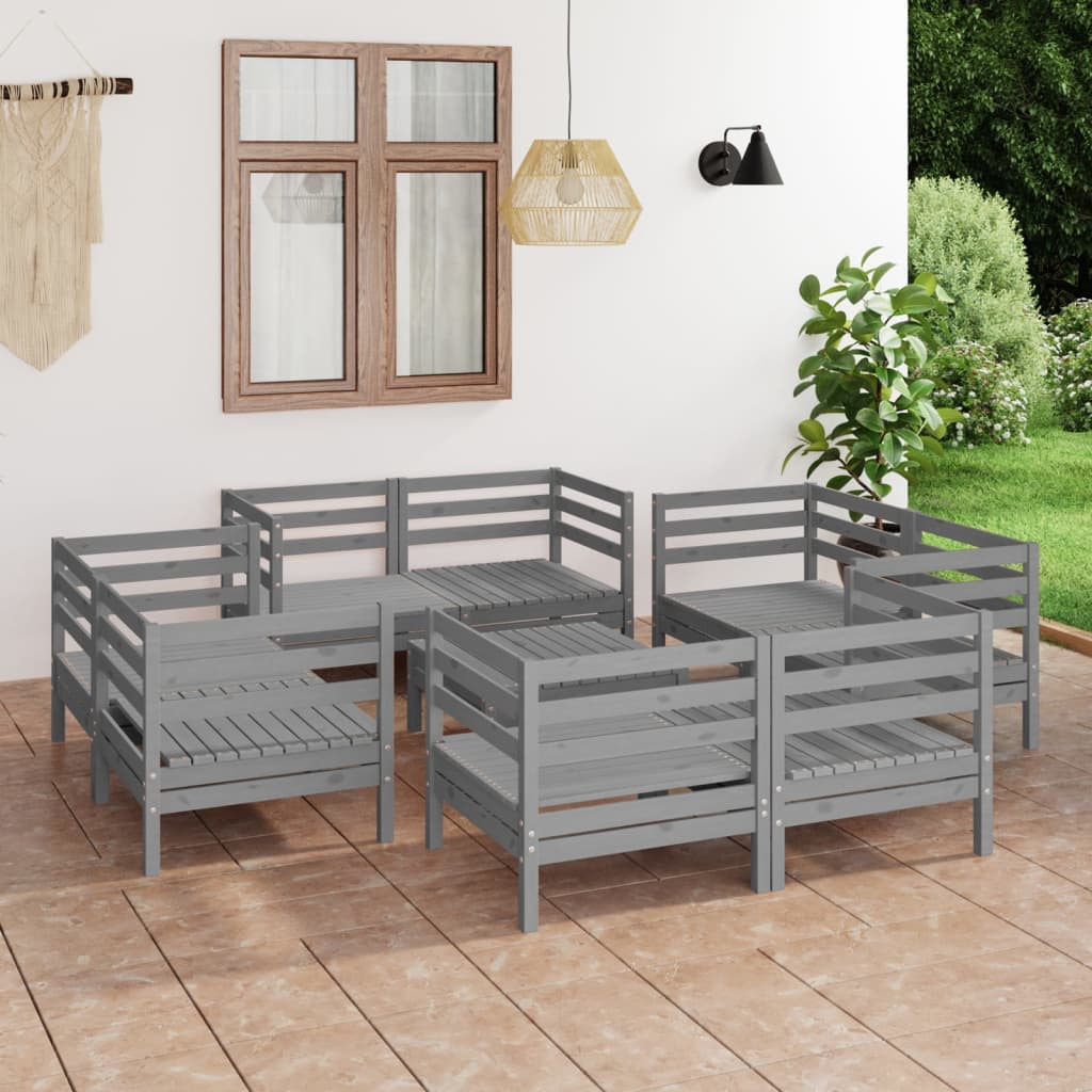 9-tlg. Garten-Lounge-Set Weiß Kiefer Massivholz