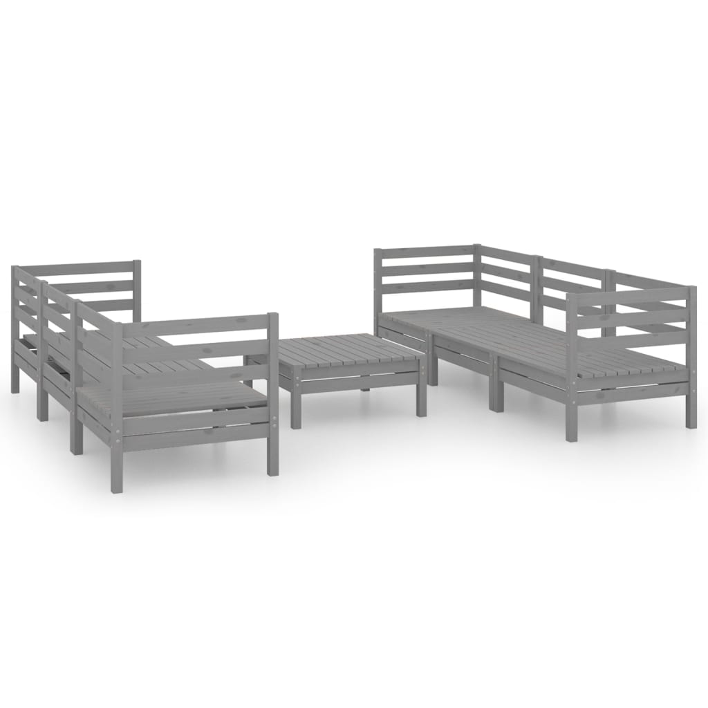 7-tlg. Garten-Lounge-Set Grau Kiefer Massivholz