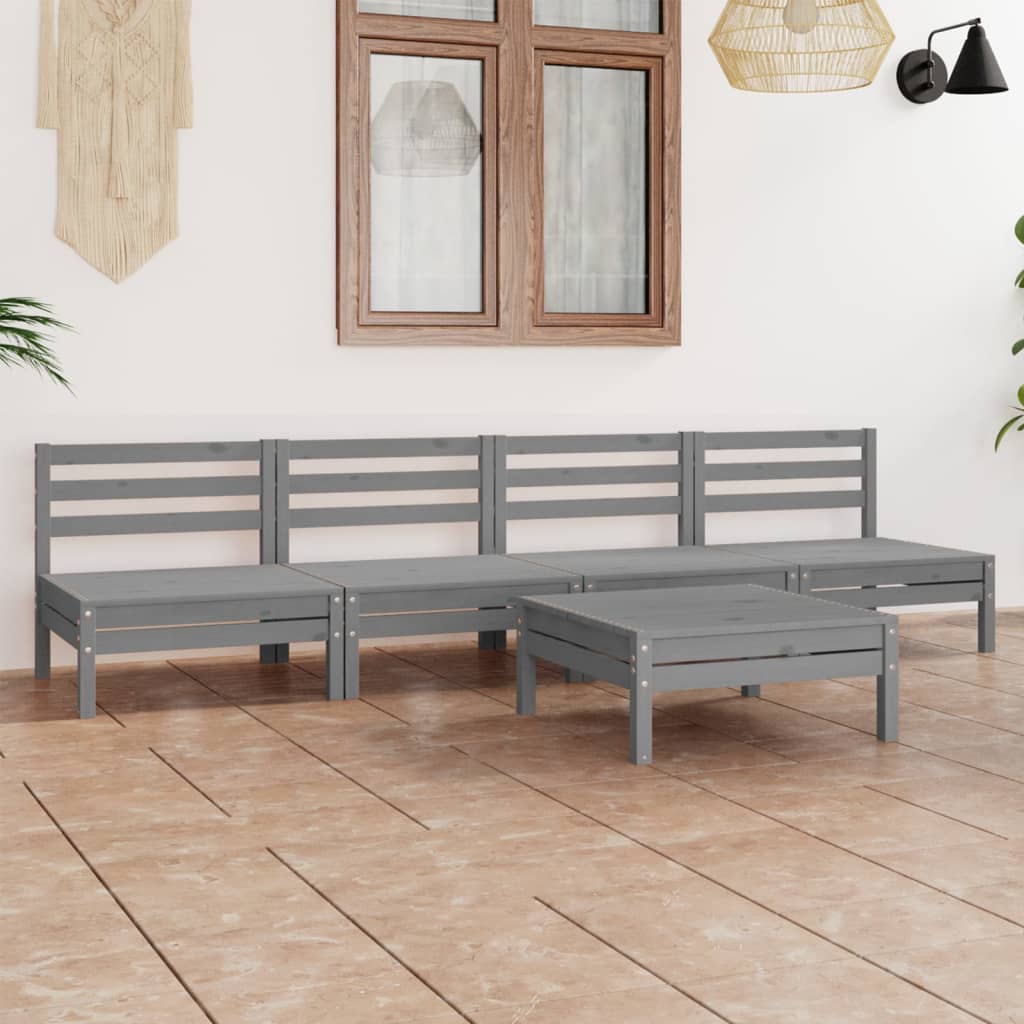 5-tlg. Garten-Lounge-Set Kiefer Massivholz