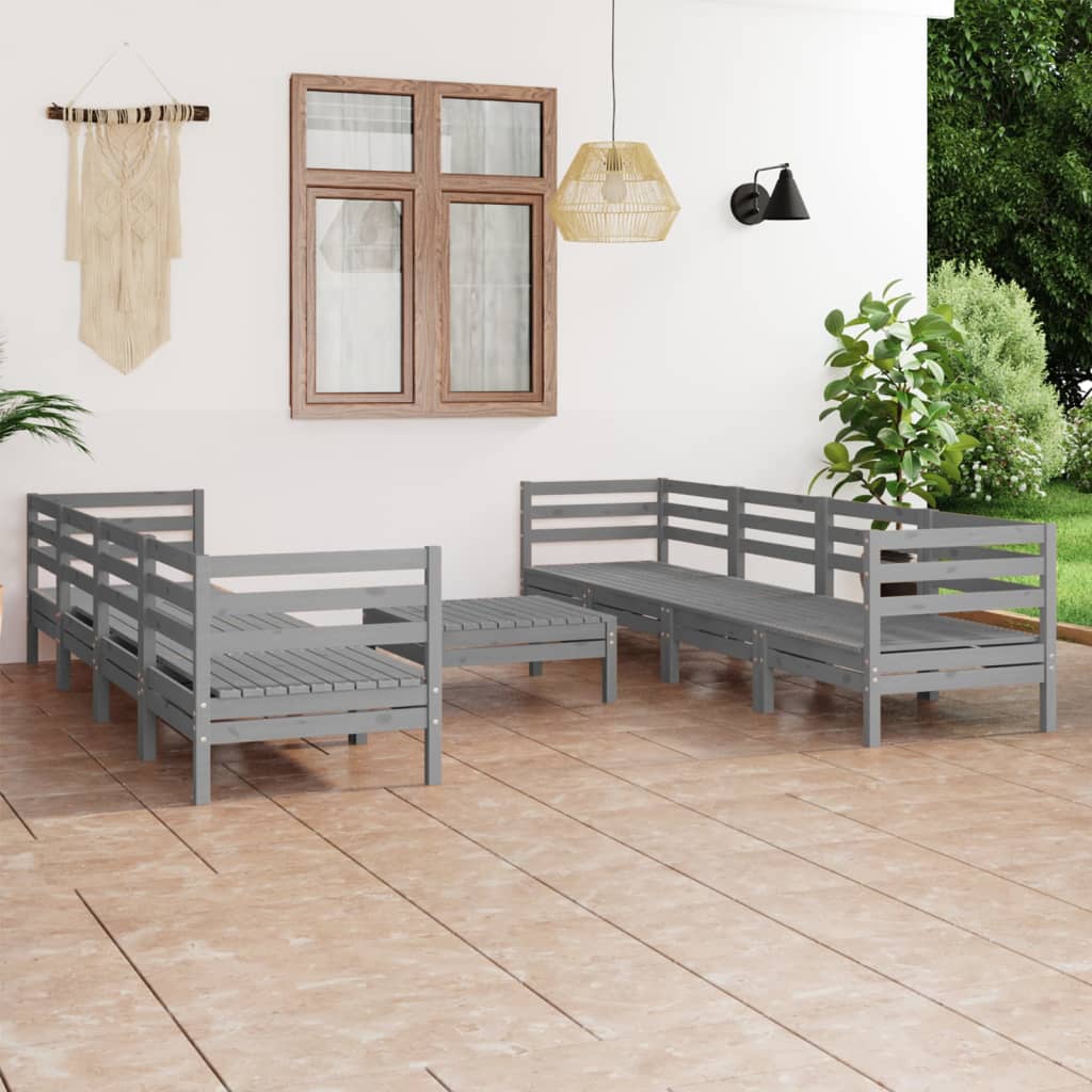9-tlg. Garten-Lounge-Set Weiß Massivholz Kiefer