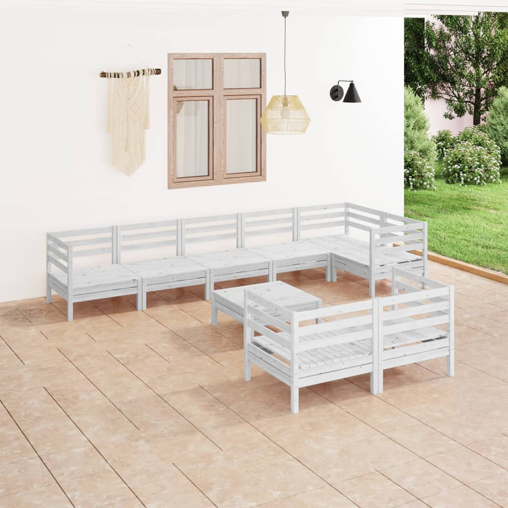 9-tlg. Garten-Lounge-Set Massivholz Kiefer Weiß