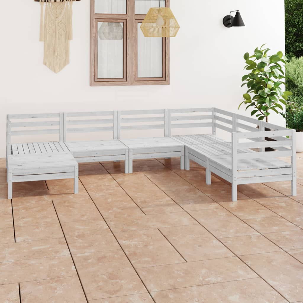 7-tlg. Garten-Lounge-Set Massivholz Kiefer Weiß