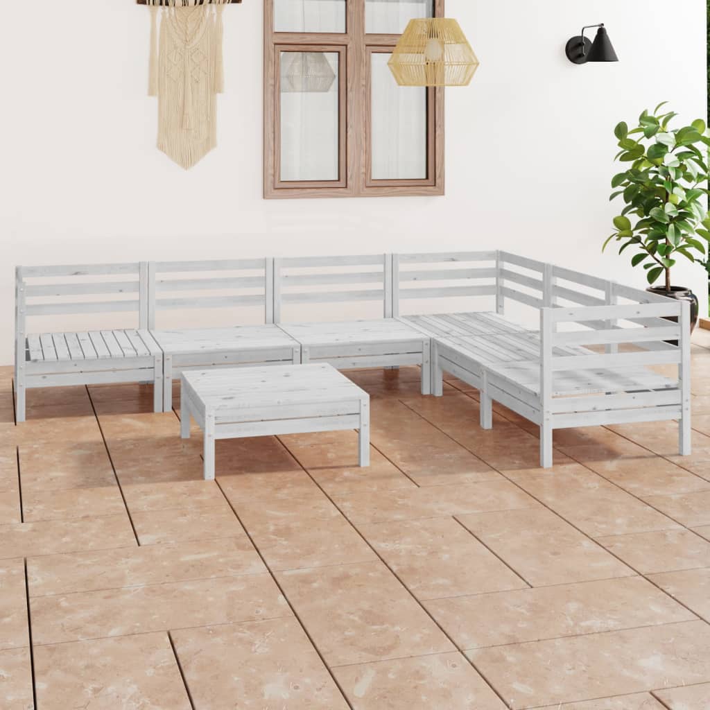 7-tlg. Garten-Lounge-Set Massivholz Kiefer Weiß