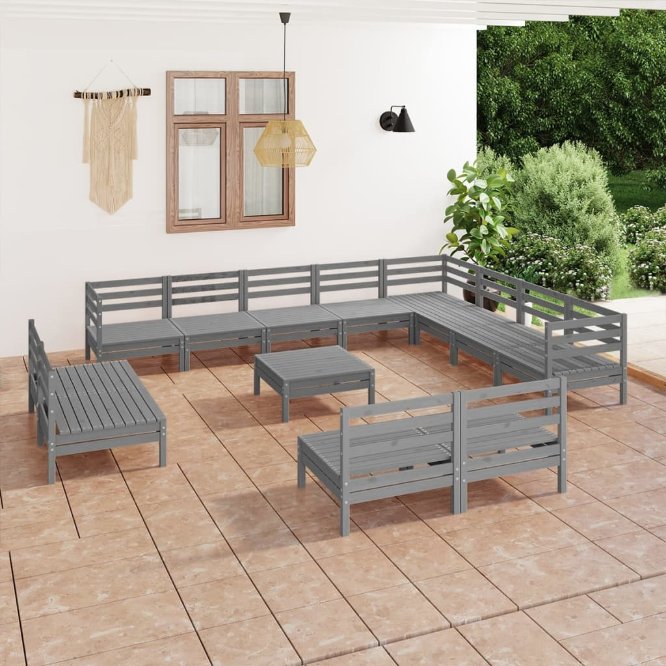 13-tlg. Garten-Lounge-Set Massivholz Kiefer