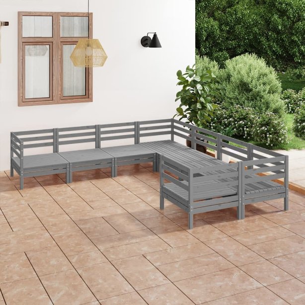 8-tlg. Garten-Lounge-Set Massivholz Kiefer