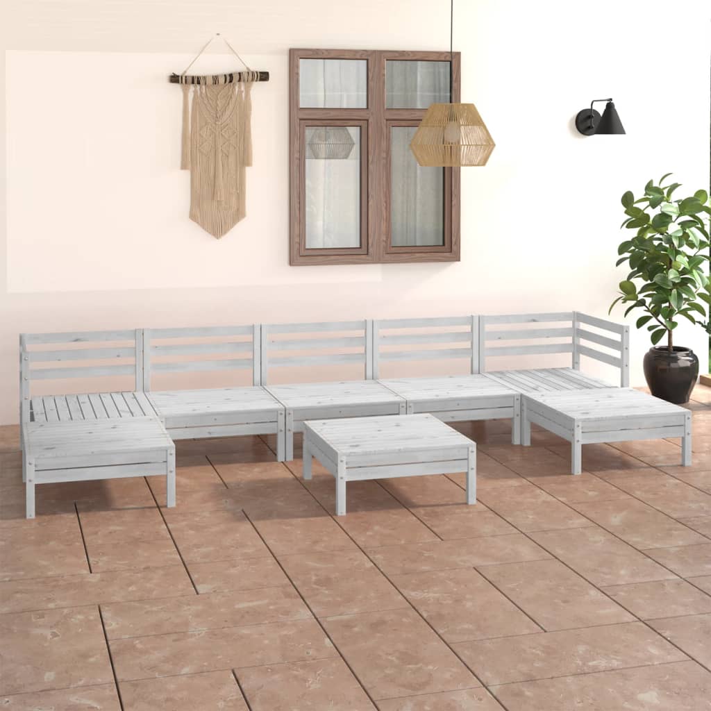 8-tlg. Garten-Lounge-Set Weiß Massivholz Kiefer