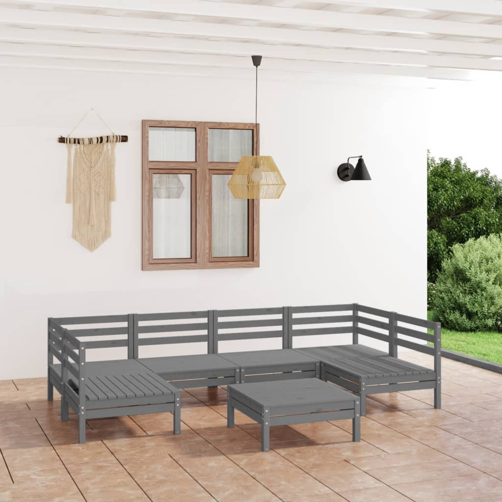 7-tlg. Garten-Lounge-Set Weiß Massivholz Kiefer