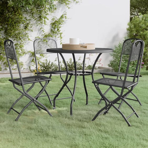 3-tlg. Garten-Essgruppe Streckmetallgitter Anthrazit