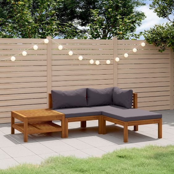 6-tlg. Garten-Lounge-Set mit Auflage Massivholz Akazie