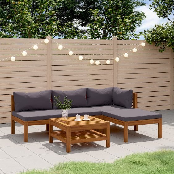 6-tlg. Garten-Lounge-Set mit Auflage Massivholz Akazie