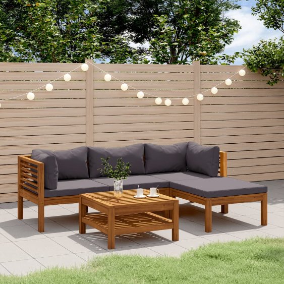 6-tlg. Garten-Lounge-Set mit Auflage Massivholz Akazie
